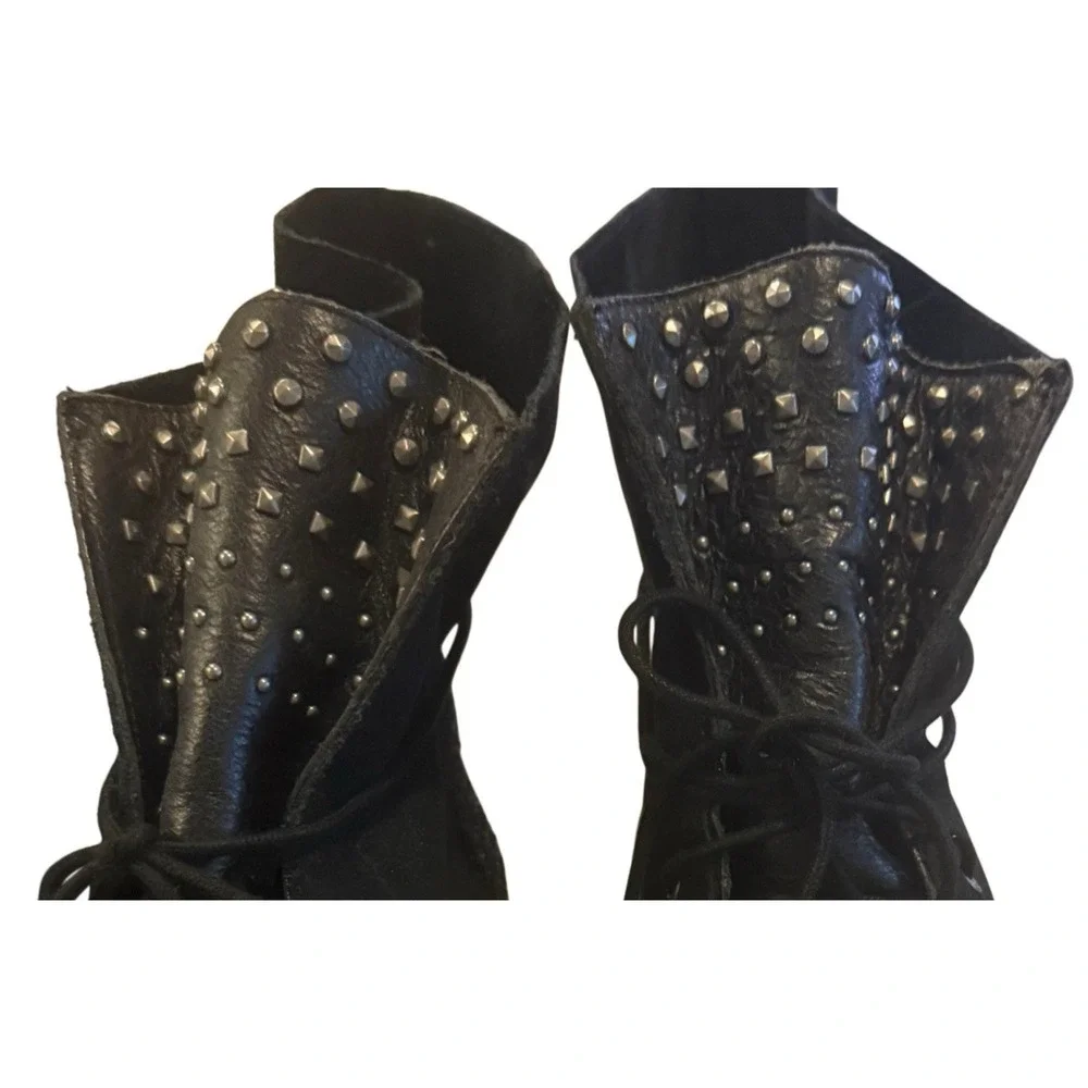 The Sak Jada Black Studded Leather Moto Ankle Boots Boho Punk Festival NWT 9 NEW